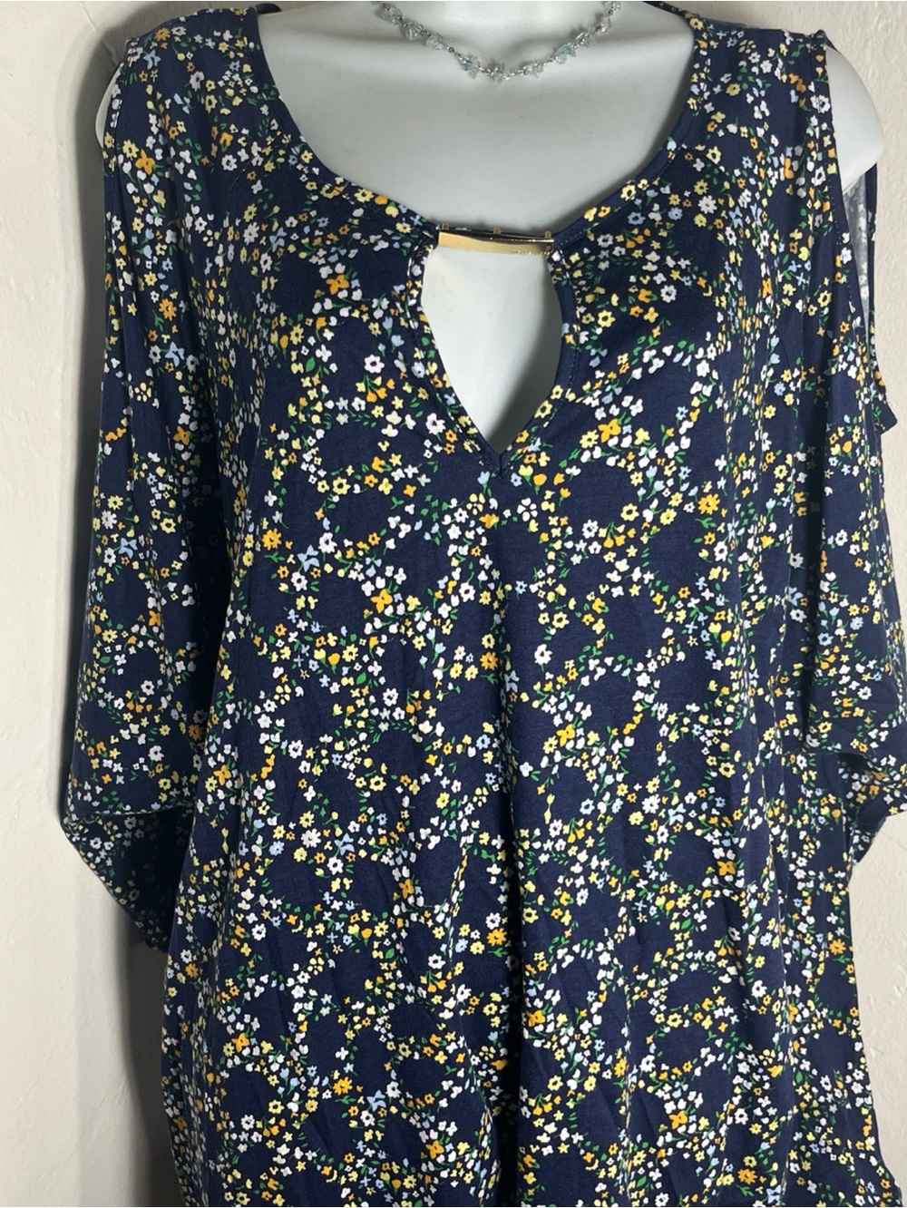 Michael Kors Navy Floral Keyhole Cold-Shoulder Tunic